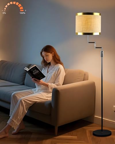 Image of Lightdot 70IN Black Floor Lamp Dimmable Linen Shade LED Floor Lamps with 3000K for Wedding /Party,350 Degree Swing Arms, Modern Tall Lamp for for Reading, Sewing, and Craft (Bulbs Included)