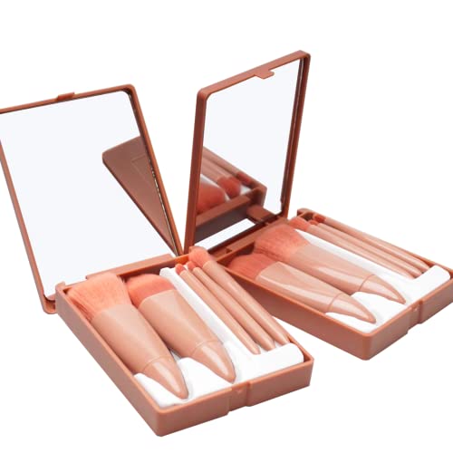 Mj Jomay Mini Makeup Brush Set, Portable Mini Makeup Brush Case, Professional Travel Makeup Brush Set, Comes With Mirror, Ladies Face Eyebrow Blush And Lip Gloss (Pink) #TOP4