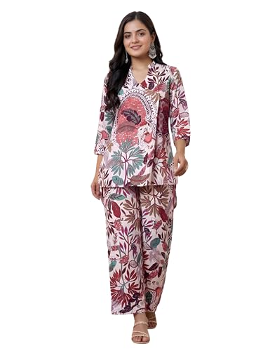 Image of Leriya Fashion Kurta Sets for Woman | Co ord Set for Women Stylish | Kurti Set for Woman | Short Kurti for Women | Kurtis | Ethnic Jaipuri Straight Kurta Set with Palazzo Pants | Salwar Suit for Party Outfits