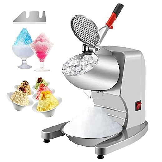 VEVOR 110V Electric Ice Shaver Crusher,300W 1450 RPM Snow Cone Maker Machine with Dual Stainless Steel Blades 210LB/H, Shaved Ice Machine with Ice Plate & Additional Blade for Home and Commercial Use,Silver