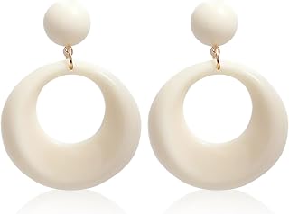 70s Earrings for Women Retro Earrings Acrylic White Circle Dangle Earrings for Women Disco Earrings 70s Jewelry 60s 70s Accessories Groovy Earrings