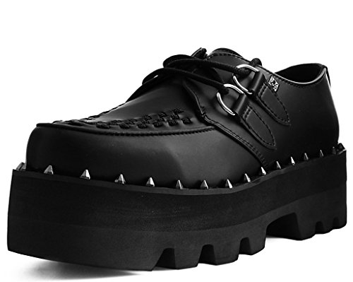 T.U.K. Black Faux Leather Dino Lug Sole Creepers for Men & Women, Spike Studded Platform Shoes