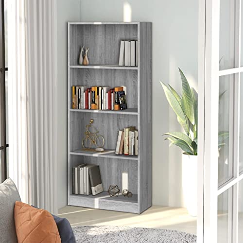 Bücherregal 4 Fächer Grau Sonoma 60x24x142 cm Holzwerkstoff,Elegantes Bücherregal aus Holzwerkstoff in Grau Sonoma vielseitiger Stauraum für Wohnraum und Büro Wohnzimmer, Bücherregale & Bücherschränke