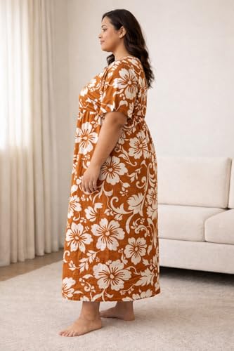 Image of OFEEFAN Women's Plus Size Cotton Nighty, Printed Full Length Maxi Night Gown, Soft Breathable Nightdress Sleepwear for Curvy Women, 3XL to 7XL