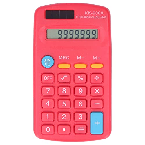 Mini Calculators, Electronic Desktop Calculator Handheld 8 Digit with LCD Display Sensitive Button Solar Battery Dual Power for Office School Business Calculating(Red)