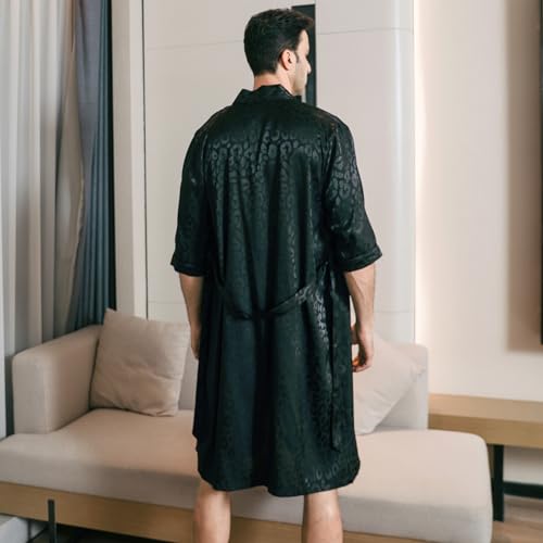 Men's Satin Robe Lightweight Half sleeves Silk Kimono Bathrobe with Shorts Set Sleepwear3