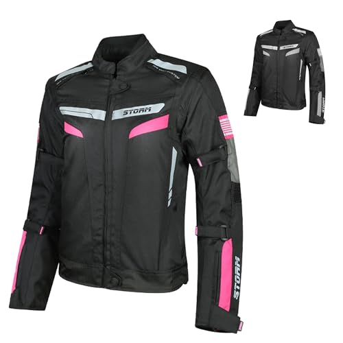 Storm Giacca Moto Donna 4 Stagioni in Cordura Maniche Rimovibili Membrana Impermeabile Protezioni CE Livello 1 Pannelli Riflettenti e Taglio Femminile Sagomato