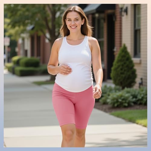 Happy.angel Maternity Biker Shorts Pockets,Soft Pregnancy Yoga Shorts Pink — view 3