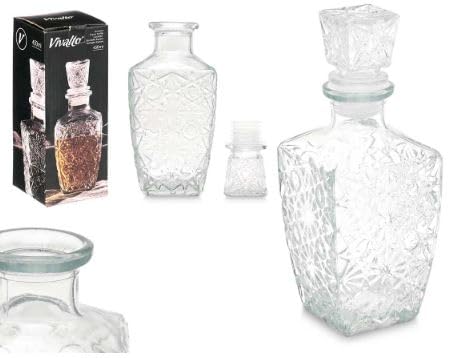 Set 2 Licorera Tallada Estrella. Jarra con Tapa de Vidrio, Jarra de Servicio de Whisky, Botella de Licor, Jarra de Cristal, Diseño atemporal (450 ml). Pack de 2 Unidades.