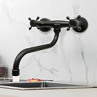 360° draaibare wandarmatuur keukenkraan messing antiek wandmontage dubbele hendel wastafelarmatuur waterkraan muur wastafel kraan retro wastafelmengkraan voor keuken (antiek C
