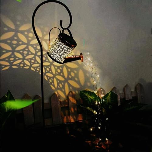 Solar Watering Can Lights Outdoor Garden,Outdoor Light Garden Plant Ornaments Solar Powered Waterproof Retro Metal Fairy Lights with Bracket for Yard Patio Pathway Lamp Decorations Garden Gifts