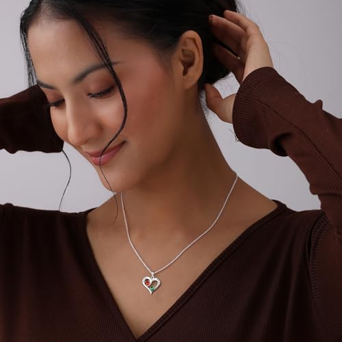Image of TRUESILVER ACPL 925 Sterling Silver Personalized Photo Necklace for Women | Custom Couple Heart Pendant with Name Date & Birthstone | Engraved Picture Necklace Gift for Wife Mother Anniversary Birthday