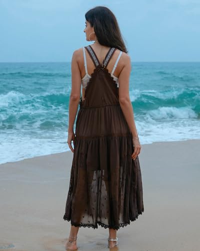 Gacaky Summer Dress for Women Casual Floral Embroidered Bohemian Dress Adjustable Straps Bib Maxi Flowy Dresses with Pockets2