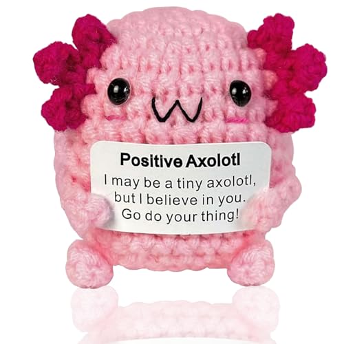 YEWCEP Axolotl Plush, Mini Axolotl Positivo Divertido, Axolotl de Punto con Tarjeta Positiva - Creativo Bonito Regalo de Animación de Crochet para Amigos, Mujeres, Estudiantes, Navidad, Cute Stuff