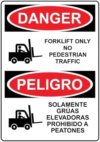 Forklift Only No Pedestrian Warning Sign, High Visibility Industrial Safety Metal Tin Sign 12x8 Inch