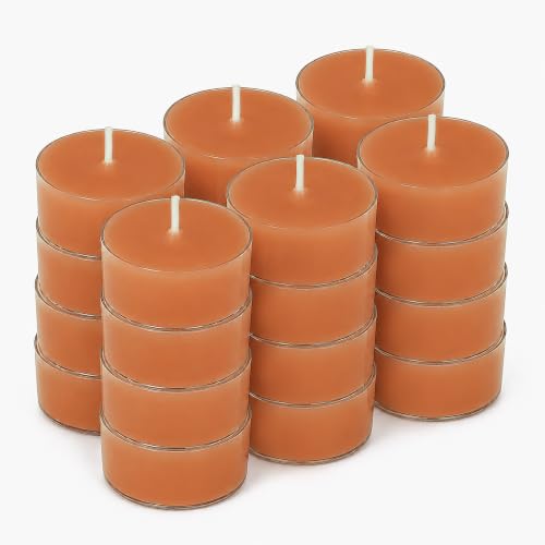 NJAO HOO 24 Pack Pumpkin Scented Tealight Burnt Orange Tea Candle Thanksgiving Tealight Clear Fall Candles Cup Small Round Candle for Halloween Decor