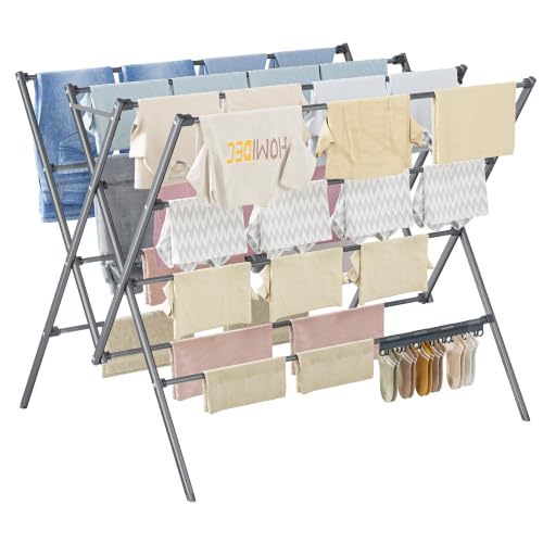 Étendoir Linge, 12 Barres de 90 cm, Pinces Chaussettes, Pieds Antidérapants