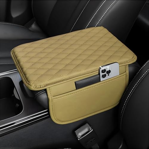 Image of SIAGO Car Armrest Cover Cushion with Storage Bags | Soft Center Console Protector Pad | Non-Slip, Waterproof & Durable | Universal Fit for Cars, SUVs & Trucks (Beige) SIA144