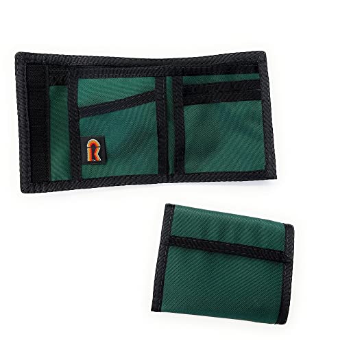 Rainbow of California Original Bifold Nylon Hook & Loop Wallet. Made in USA (Hunter Green w/black tr)