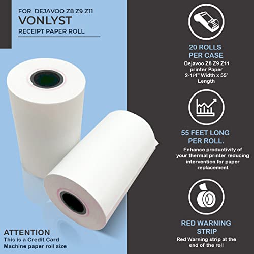 Vonlyst Credit Card Machine Paper Roll for Dejavoo Z8 Z9 Z11 (20 rolls)