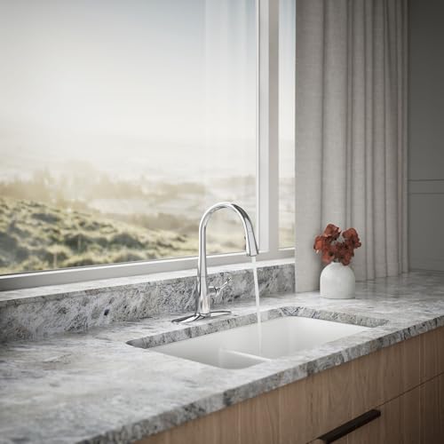 Image of KOHLER 597-CP Simplice Pull Down Kitchen Faucet, 3-Spray Faucet, Kitchen Sink Faucet with Pull Down Sprayer, Polished Chrome