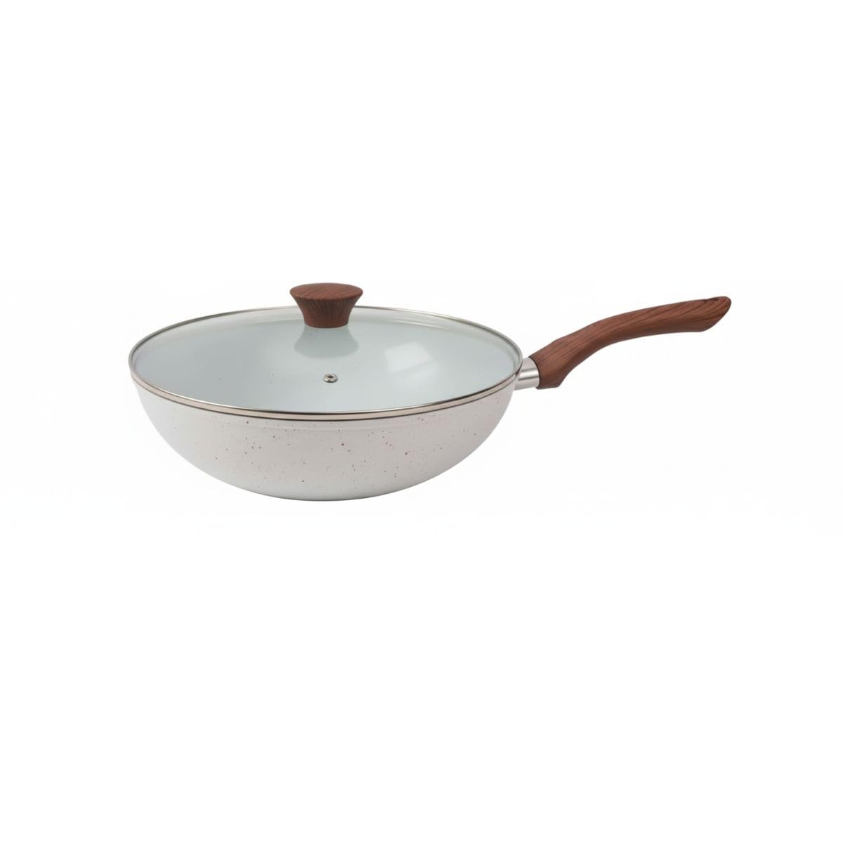 Frigideira Wok Com Indução e Revestimento Cerâmico e Tampa de Vidro Funda Antiaderente