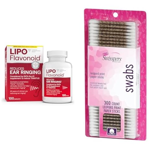 Lipo Flavonoid Tinnitus Relief Ear Health Vitamins 100 Caplets Bundle with Swisspers Premium Cotton Swabs 300 Count Pack Cover