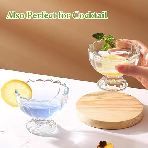 Image of MARTVIA 300ML Ice Cream Glasses Cups Dishes for Desserts, Milkshake,Fruit and Pudding Glass Serving Bowls, Perfect for Home, Restaurants and Parties Dishwasher Safe (Lotus Cups- A, Set of 6)