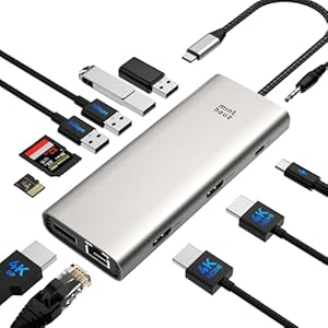 Minthouz USB C Docking Station Triple Monitor für HP Lenovo Dell,12 in 1 Dockingstation,4 * USB,4K@144HZ DP+Dual HDMI,100W PD Thunderbolt 3/4,2.5G LAN/SD/TF/3.5mm,für Laptop (Dual HDMI+DP)