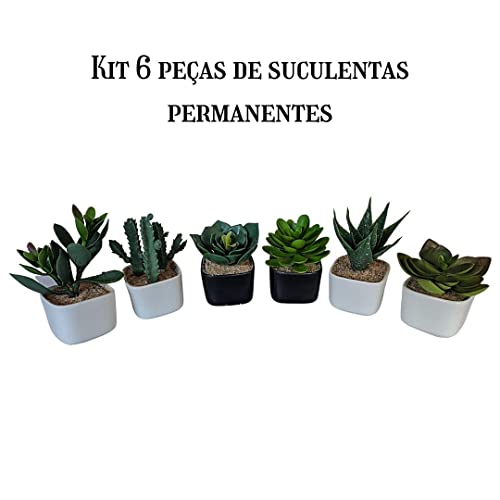kit 6 mini plantas suculentas artificiais com vaso cerâmica
