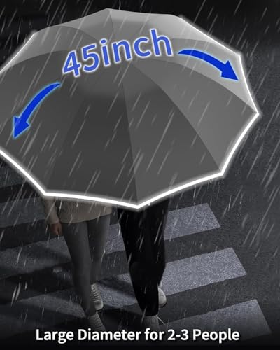 Image of ANYCHO Inverted Umbrella for Men, 3 Fold for Travel with Reflective Stripe 10 Ribs, 45 Inch Windproof & UV Protection Small Folding Umbrella with Auto Open and Close, Portable Car Umbrella for Women