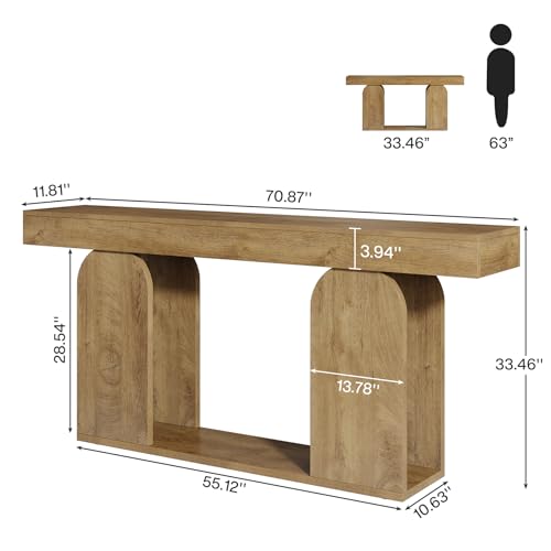 Tribesigns 70.9-Inch Extra Long Sofa Table, Farmhouse Console Tables with Wood Frame and Storage Shelf, 2-Tier Wood Table Behind Couch for Living Room, Hallway, Foyer, Light Brown by Tribesigns - Image 2