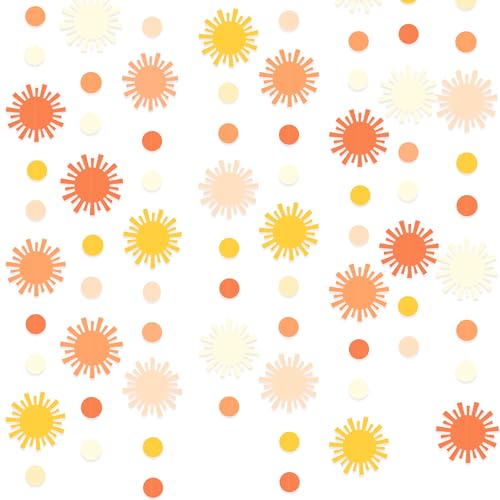 Image of Sun Party Decorations Boho Sun Polka Dot Garland Streamer Ombre Orange White Retro Muted Sun Banner for First Trip Around the Sun Hippie Boho Summer Birthday Shower Wedding Bridal Shower Supplies