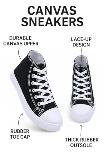 Women's High-Top Canvas Sneakers – Classic Lace-Up Casual Shoes with Extra Shoelaces – Comfortable, Stylish, and Durable3