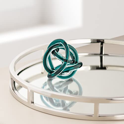 Torre & Tagus Orbit Glass Décor Ball - Abstract Teal Glass Knot For Home Decor On Decorative Books, Modern Room Decor & Office Art Sculpture As Bedroom Decor, Entryway Decor, Shelf Decor, 3" Diameter #TOP1
