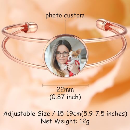 MeMeDIY Personalized Photo Bracelet for Women Engraved Picture Text Name Gold/Silver/Black Open Cuff Bangle Bracelet Heart Charm Custom Jewelry Gift for Mom Wife Friend3