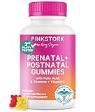 Pink Stork Fertility + Prenatal + Postnatal Gummy Vitamins – Full Motherhood Journey Support – Multivitamin with Folate, B Vitamins, Zinc & Biotin – 60 Assorted Fruit Gummies
