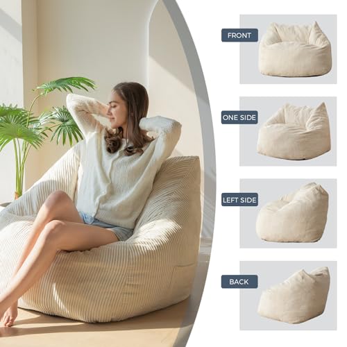 Miniatura 3 de Maxyoyo Sillón Puff Para Adultos, Sofá Puff De Pana Con Relleno De Espuma Incluido, Sillón Reclinable Con Asa Para Sala De Estar, Para Jugar, Leer Y Relajarse