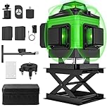 Laser Level Self Leveling 4 x 360°, 4D 16 Lines Professional Green Laser Level with 2 x 2400mAh Batteries, Adjustable Brightness Pulse Mode, Swivel Base Remote Control Wall Bracket (No Tripod Base)