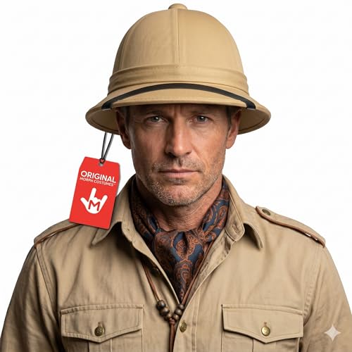 Nicky Bigs Novelties Morph Adult British Safari Helmet - Tall Explorer Pith Helmets - Zookeeper Jungle Hat - Cosplay Halloween Costume Accessory, Khaki, One Size