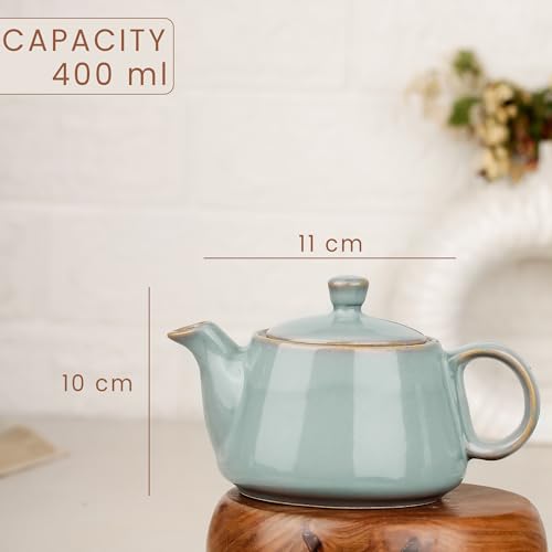 Image of The Earth Store Premium Grey Glaze Ceramic Morning Tea Set - 2 Tea Cups & 1 Kettle Microwave and Dishwasher Safe | Tea Cup with Kettle | Small Morning Set | Ideal for Gifting and Daily Use