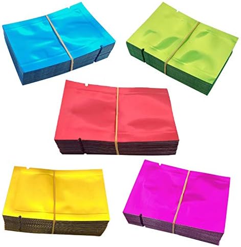 500 Pack Aluminum Foil Bags, Matte Sample Pack Flat Open Top Resealable Tear Notch Aluminum Foil Mylar Bags, 5 x 7 cm/ 2x 2.7 inch, 5 Color