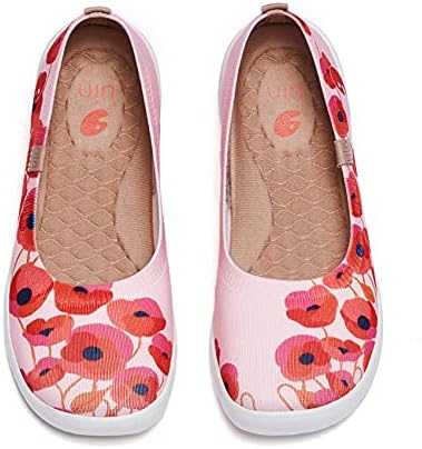 UIN Women's Ballet Flats Cute Casual Fancy Art Painted Travel Comfort Soft Round Toe Knitted Shoes Hibiscus (36)