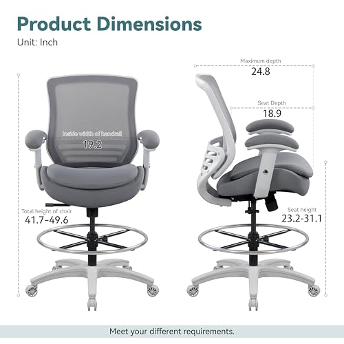 Image of BOLISS 400lbs Mid Back Mesh Ergonomic Office Drafting Chair Big Adjustable Foot Ring Height Adjustable Armrest (Grey)
