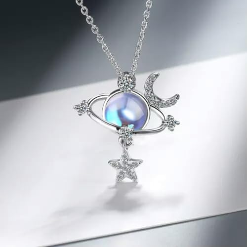 Chaîne astronaute argent 925 et planète zircon, le cadeau idéal pour femme