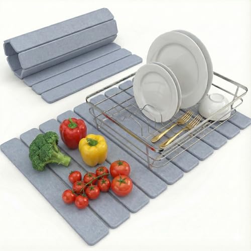 DrySwift Large Stone Drying Mat for Kitchen Counter | Premium Diatomaceous Earth Coaster Set for Dishes | Non-Slip Kitchen Sink Mat | Fast-Absorbing, Eco-Friendly | 23" x 15.5" (Light Grey) by DrySwift - Used condition - US$15.04