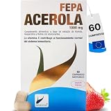 FEPA Acerola 1000 mg – 60 Compresse Masticabili – Vitamina C Naturale con Bioflavonoidi – Contribuisce al Normale Funzionamento del Sistema Immunitario – Gusto Fragola – Fepadiet