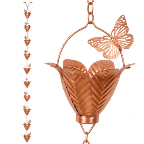 Topadorn 8.7 FT Rain Chain for Gutters, Butterfly & Flower, Copper Finish