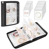 Emibele Organisateur de Bijoux de Voyage, Livre de Rangement de Bijoux, Classeur Transparent avec 96 Pochettes Clairs à Fermeture éclair pour Colliers, Bracelets, Boucles d'oreilles et Bagues, Noir