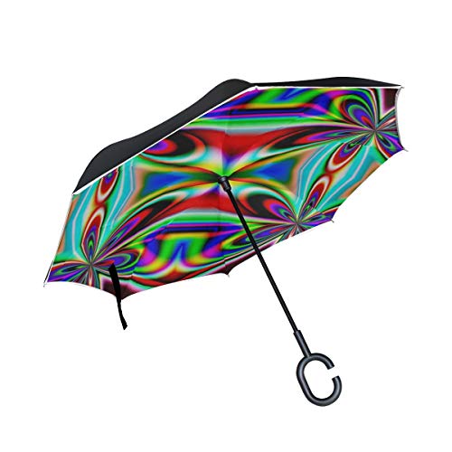 Double Layer Inverted Colorful Beautiful Color Iridescent Sea Of Colour Umbrellas Reverse Folding Umbrella Windproof Uv Protection Big Straight Umbrella For Car Rain Outdoor With C-shaped Handle